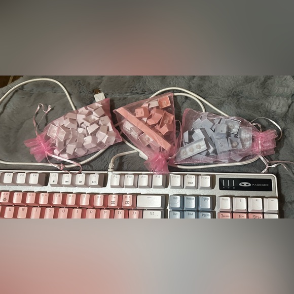 Pink, blue, and white full keyboard. White light up. - Picture 2 of 3